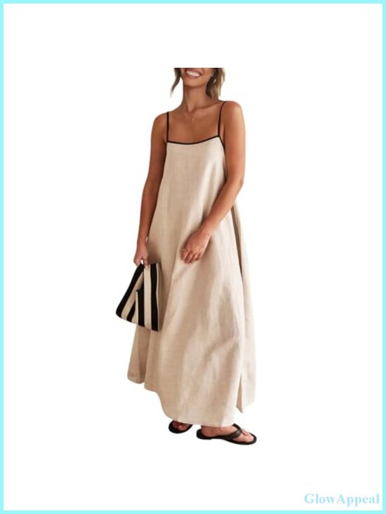 Dresses & Skirts - Women's Linen Maxi Dress Spaghetti Strap Sleeveless Backless Beach Sundress